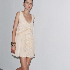 Zara Beige Lace Mini Dress